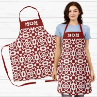 Mom Red And White Geometric Christmas Pattern Apron