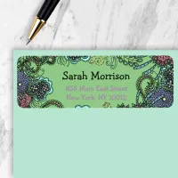 Charming Colorful Doodle Flowers Address Label