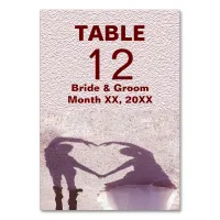 Bridal Couple Silhouette Heart in Sand Wedding Table Number