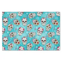 Sugar Skulls and Swirls Turquoise Blue D725 Tissue Paper