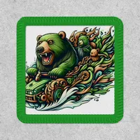 Animated Bears Riding a Green Car  Patch