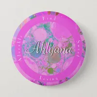 Girly Neon Planets Liquid Art Oil and Acrylic Name Button