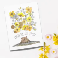 Get Well Groundhog Cheer Up, Buttercups Watercolor Postcard