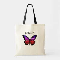 Personalized Red and Purple Butterfly Tote Bag