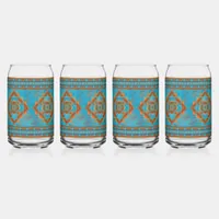 Southwest Mountain Peaks Turquoise Geometric  Can Glass