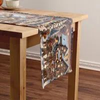 Gingerbread house and cute gingerbread family  short table runner