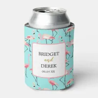 Beach Wedding Pink Blue Flamingo Can Cooler