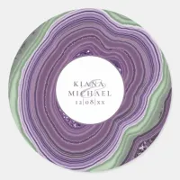 Agate Geode Glitter Wedding Violet ID647 Classic Round Sticker