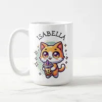Cute Kawaii Kitten with Bubble Tea Personalized Coffee Mug
