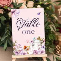 Pink Watercolor Floral Tea Party Theme Table Number