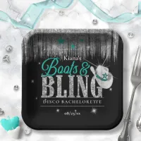 Boots 'n Bling Disco Bachelorette Teal ID925 Paper Plates
