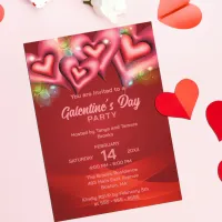 Glowing Red and Pink Hearts Galentine's Day Invitation