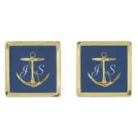 Navy Blue and Gold Monogram Wedding Cufflinks