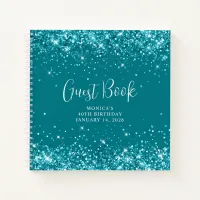 Glittery Dark Turquoise 40th Birthday Guest Notebook