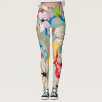 White Butterflies Paint Drips and Brush Strokes Leggings