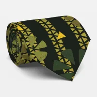 Green, Brown, Mustard Ethnic Print Striped Neck Tie