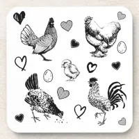 Collage of Cute Chickens Beverage Coaster