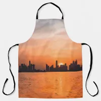 Sunset over a seaside town - watercolor apron