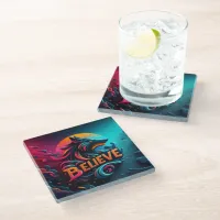 Vibrant Digital Artwork Featuring a Stylized Wolf  Glass Coaster