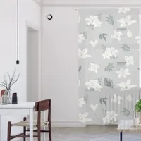 White and Grey Floral Pattern on Gray Background Sheer Curtains