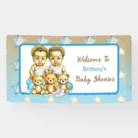 Cute Twins of color Baby Boys Baby Shower Treats Banner