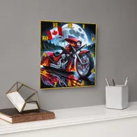 Canadian motorcycle cruising under a full moon square wall clock