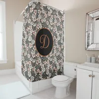 Japanese Black and Red Floral Pattern Personalized Shower Curtain