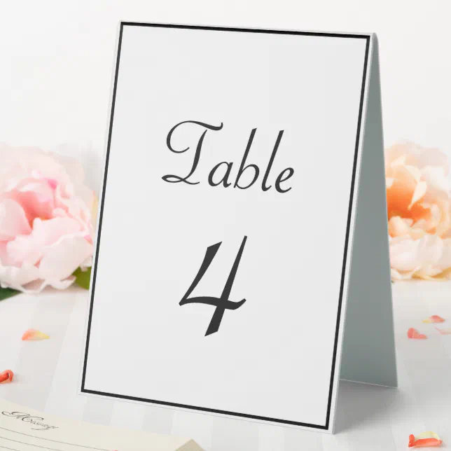 Classic Formal Black & White Wedding Table Number Table Tent Sign