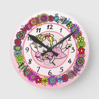 Fairy Whimsical Folk Art Girl's Round Clock