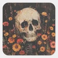 Skull and Flowers Postcard Square Sticker