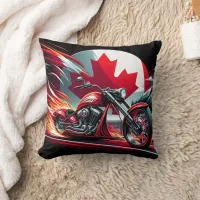 Canadian motorcycle ride with a fiery backdrop throw pillow