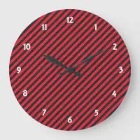 Thin Black and Red Diagonal Stripes Large Clock