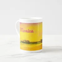 Yellow and Purple Santa Monica Pier Your Name Bone China Mug