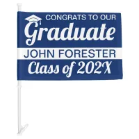 10.5" x 15.5" Blue and White Graduate Text Car Flag