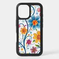 Mod Blue, Pink, Yellow Flowers Illustration iPhone 16 Case