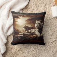 Resting Bengal Tigers in a Lush Forest at Dusk Throw Pillow