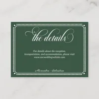 Emerald Green Script Western Rustic Wedding Detail Enclosure Card