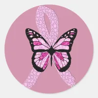 Pink Breast Cancer Awareness Butterfly Ribbon Classic Round Sticker