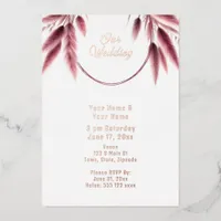 Coral Blush Pampas Coastal Beach Foil  Foil Invitation