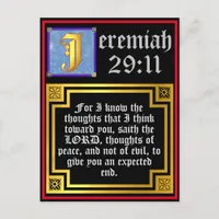 Jeremiah 29:11 Gold Illuminated Letter Bible Quote Holiday Postcard