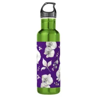 Watercolor White Orchid on Purple | Stainless Steel Water Bottle