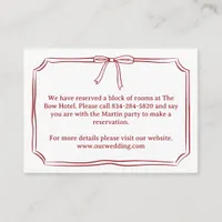 Elegant Hand-Drawn Bow Crimson Red Wedding Details Enclosure Card