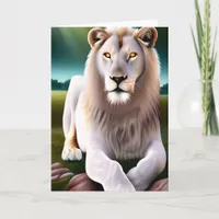 Majestic White Lion Golden Eyes Ethereal Art Card