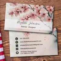 Watercolor Cherry Blossom Floral Girly Script Name Business Card