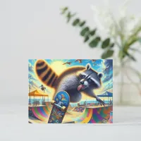 Funny Raccoon Skateboarding Postcard