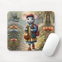 Cute mouse girl on her way to school, personalized mouse pad