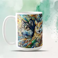 Mosaic Tile Wolf and Owl  Coffee Mug