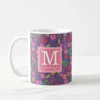 Girly Bohemian Colorful Flowers Monogram Coffee Mug