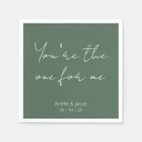 You're The One Olive Green & White Cursive Wedding Napkins