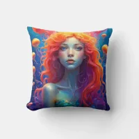 Portrait of girl with orange hair throw pillow